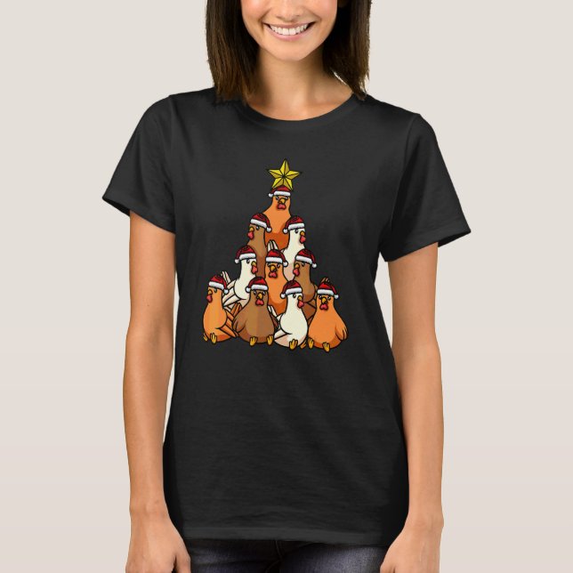 Chicken Christmas Tree Cute Christmas Tree Animals T-Shirt (Front)