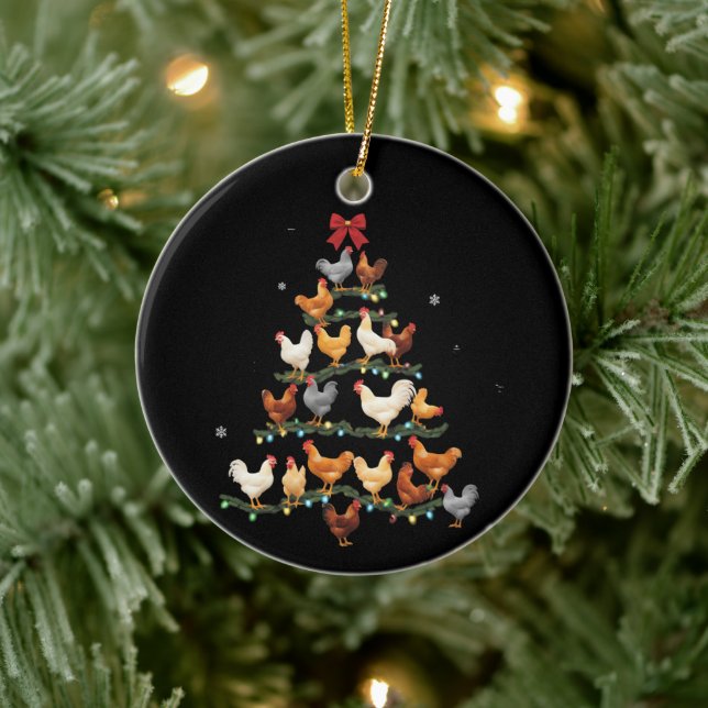 Chicken Christmas Tree Decor Xmas Chickens Lover Ceramic Ornament (Tree)