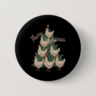 Chicken Christmas Tree Funny Chickens Xmas Tree  Button