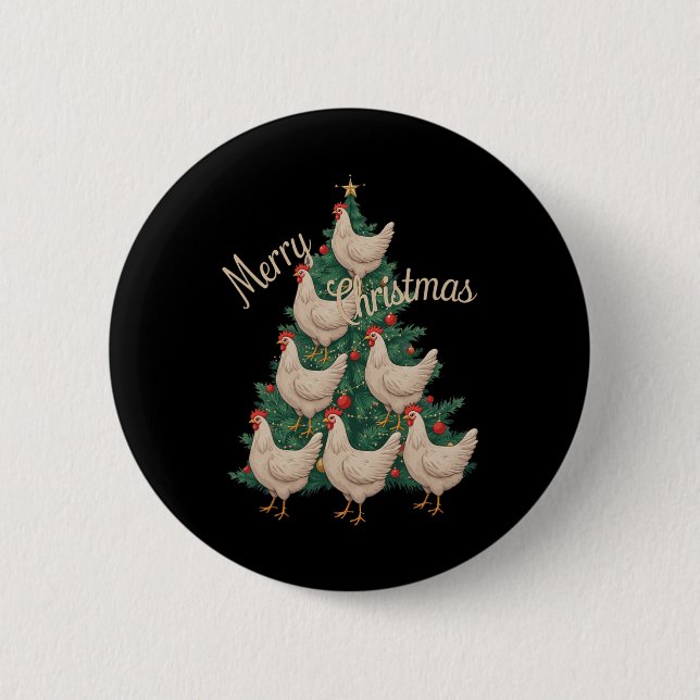 Chicken Christmas Tree Funny Chickens Xmas Tree  Button (Front)