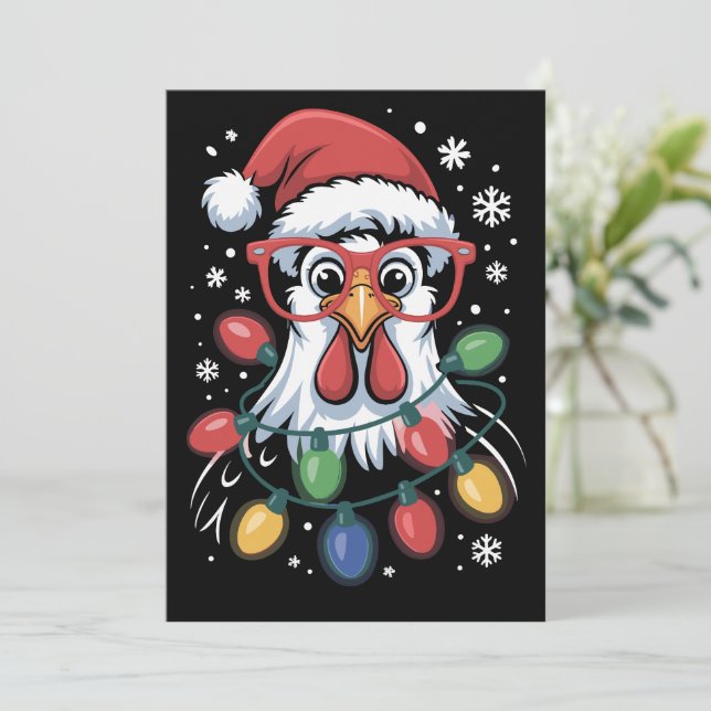 Chicken Christmas Tree Lights Farm Animal Santa  Holiday Card (Standing Front)