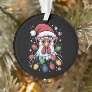 Chicken Christmas Tree Lights Farm Animal Santa Ornament