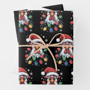 Chicken Christmas Tree Lights Farm Animal Santa  Wrapping Paper Sheets