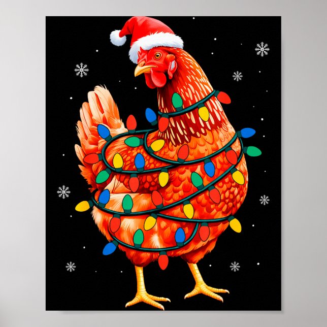 Chicken Christmas Tree Lights Farm Animal Santa Xm Poster (Front)