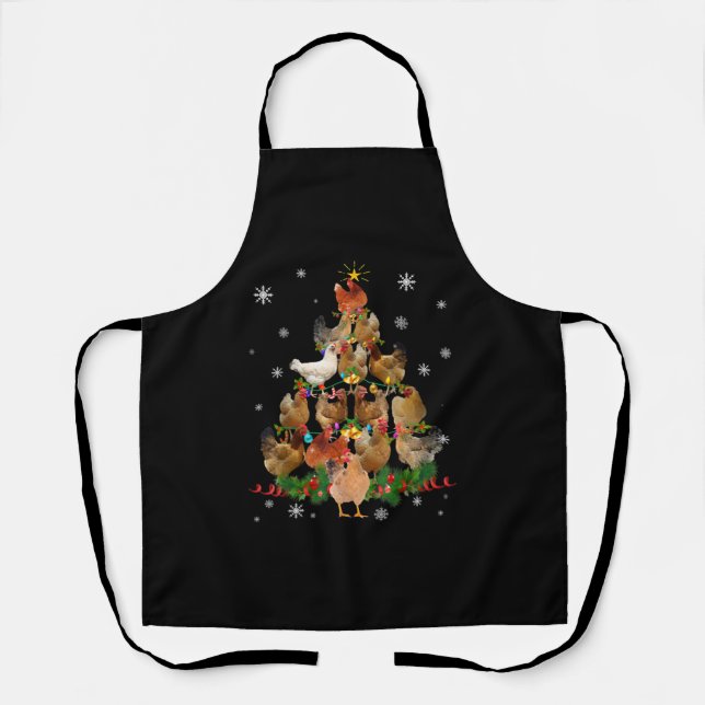 Chicken Christmas Tree Lights Funny Chicken Xmas Apron (Front)