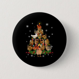 Chicken Christmas Tree Lights Funny Chicken Xmas Button