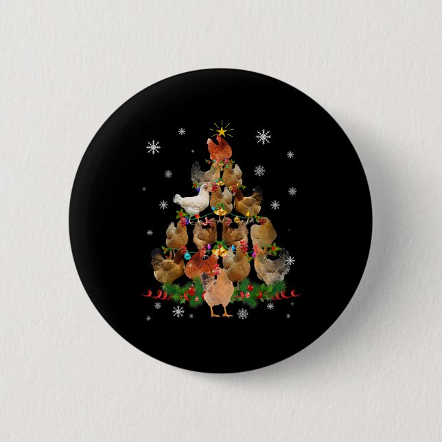 Chicken Christmas Tree Lights Funny Chicken Xmas Button (Front)