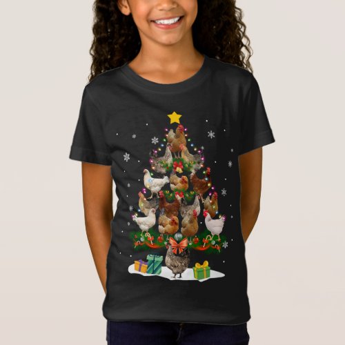 Chicken Christmas Tree Lights Funny Xmas Chicken L T_Shirt