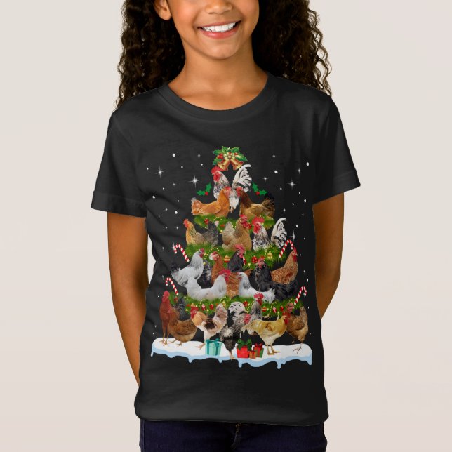 Chicken Christmas Tree Lights Funny Xmas Deco Chic T-Shirt (Front)