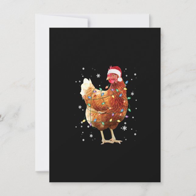 Chicken Christmas Tree Lights Santa Hat Funny Xmas Invitation (Front)