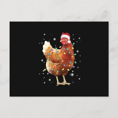 Chicken Christmas Tree Lights Santa Hat Funny Xmas Postcard