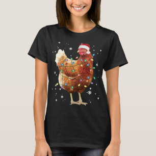 Chicken Christmas Tree Lights Santa Hat Funny Xmas T-Shirt