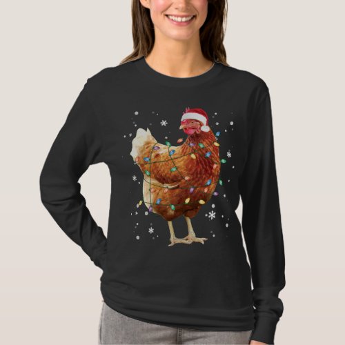 Chicken Christmas Tree Lights Santa Hat Funny Xmas T_Shirt