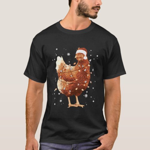Chicken Christmas Tree Lights Santa Hat Funny Xmas T_Shirt