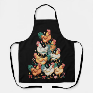 Chicken Christmas Tree Lights Xmas Holiday Season Apron