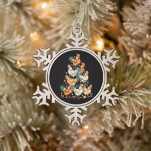 Chicken Christmas Tree Lights Xmas Holiday Season Snowflake Pewter Christmas Ornament