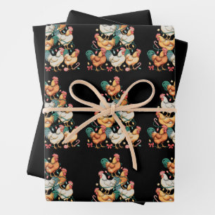 Chicken Christmas Tree Lights Xmas Holiday Season Wrapping Paper Sheets