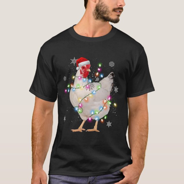 Chicken Christmas Tree Santa Funny Xmas Lights Chi T-Shirt (Front)