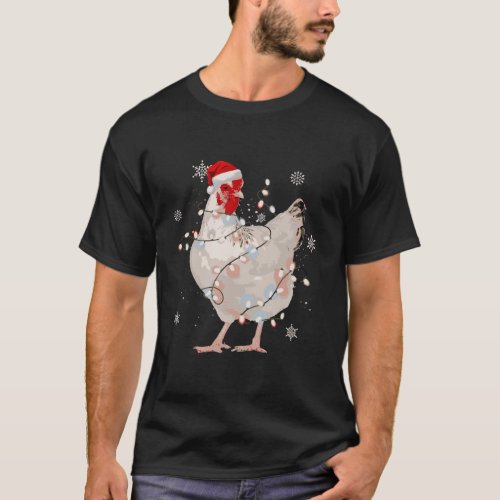 Chicken Christmas Tree Santa Funny Xmas Lights Chi T_Shirt