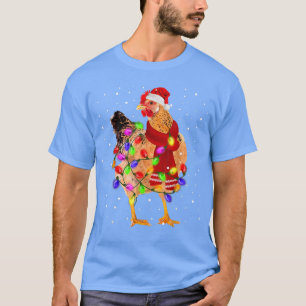 Chicken Christmas Tree Santa Hat Fairy Lights Arou T-Shirt