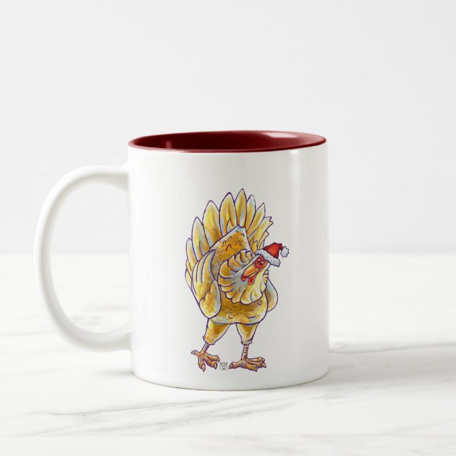 Chicken Christmas Two-Tone Coffee Mug (Left)