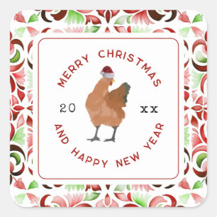 Chicken Christmas Watercolor Square Sticker