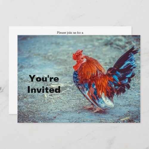 Chicken Colorful Rooster Photo Birthday Invitation