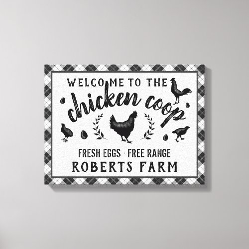 Chicken Coop Hen Black Buffalo Check Plaid Country Canvas Print