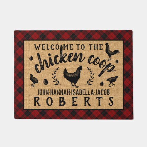 Chicken Coop Hen Red Buffalo Check Plaid Country Doormat