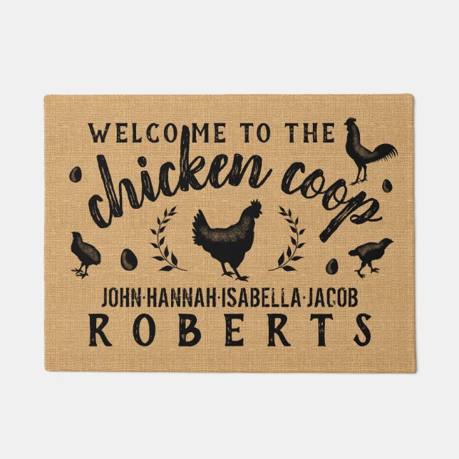 Chicken Coop Hen Rustic Burlap Country Farmhouse Doormat (Front)