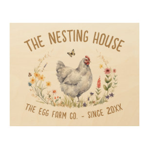 Chicken Coop Sign Farmhouse Watercolor Grey Hen