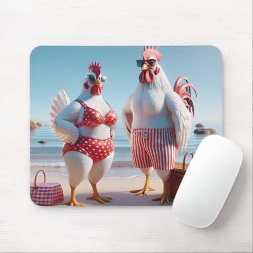 Chicken Couple Wearing Swimsuits Mouse Pad