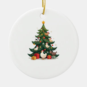 Chicken Cow Goat Horse Farm Animal Farmer Christma Ceramic Ornament