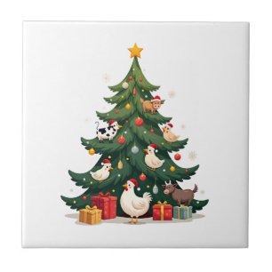 Chicken Cow Goat Horse Farm Animal Farmer Christma Ceramic Tile