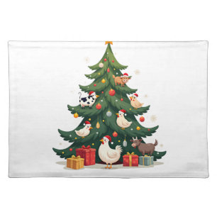 Chicken Cow Goat Horse Farm Animal Farmer Christma Cloth Placemat