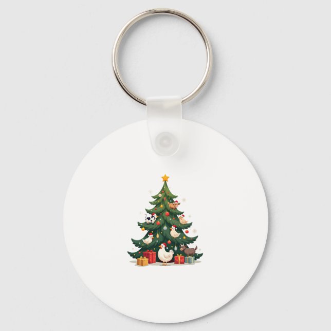 Chicken Cow Goat Horse Farm Animal Farmer Christma Keychain (Front)