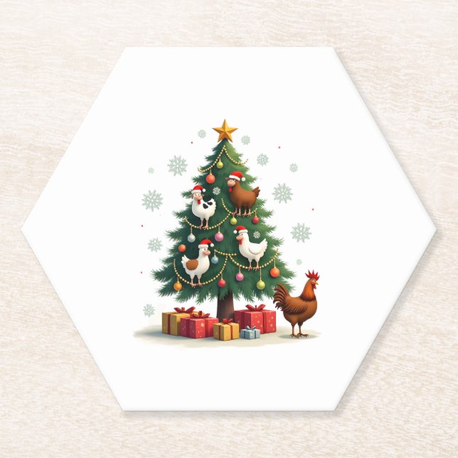 Chicken Cow Goat Horse Farm Animal Farmer Christma Paper Coaster (Front)