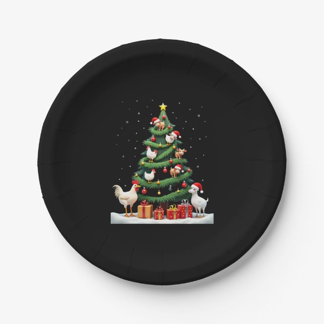 Chicken Cow Goat Horse Farm Animal Farmer Christma Paper Plates (Front)