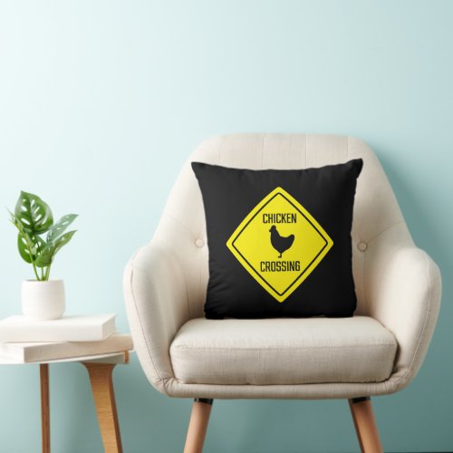 Chicken Crossing Caution Sign  Throw Pillow