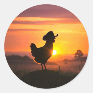 Chicken Cute with Cowboy Hat Country Funny Classic Round Sticker