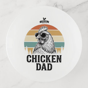 Chicken Dad Vintage Sunset Funny Chicken Lover Shi Trinket Tray