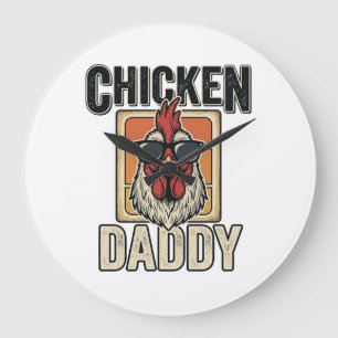 Chicken Daddy Funny Rooster Vintage Vector Shirt_1 Large Clock