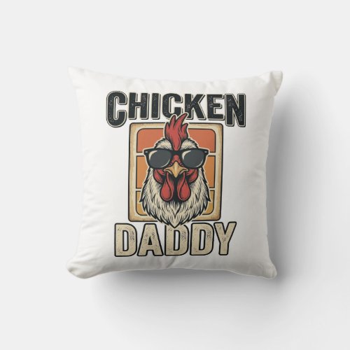 Chicken Daddy Funny Rooster Vintage Vector Shirt_1 Throw Pillow