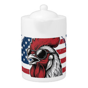 Chicken Daddy Rooster Vintage Patriotic Shirt Desi Teapot