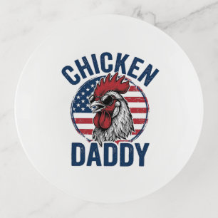 Chicken Daddy Rooster Vintage Patriotic Shirt Desi Trinket Tray