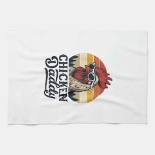 Chicken Daddy Rooster Vintage Sunset Vector Design Kitchen Towel