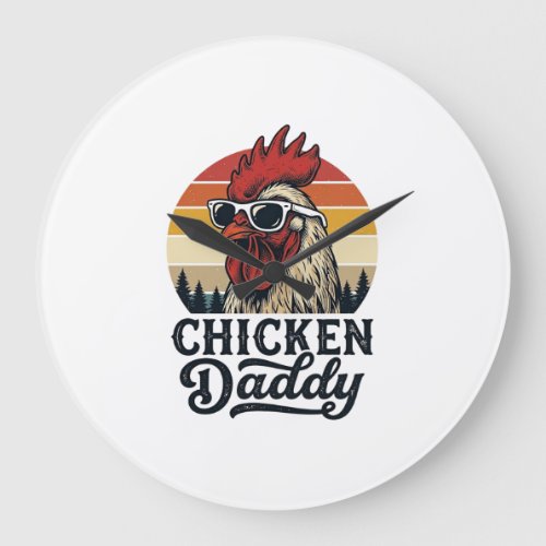 Chicken Daddy Rooster Vintage Sunset Vector Design Large Clock