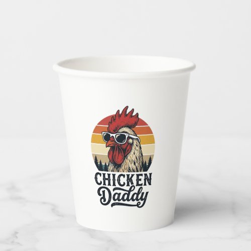 Chicken Daddy Rooster Vintage Sunset Vector Design Paper Cups