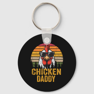 Chicken Daddy Vintage Funny Farmer Chickens Father Keychain