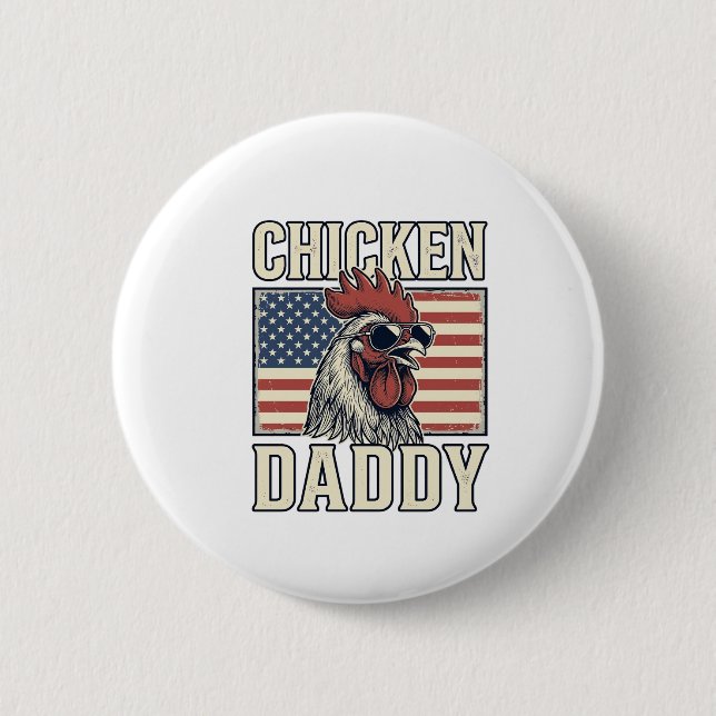 Chicken Daddy Vintage Rooster Patriotic Button (Front)